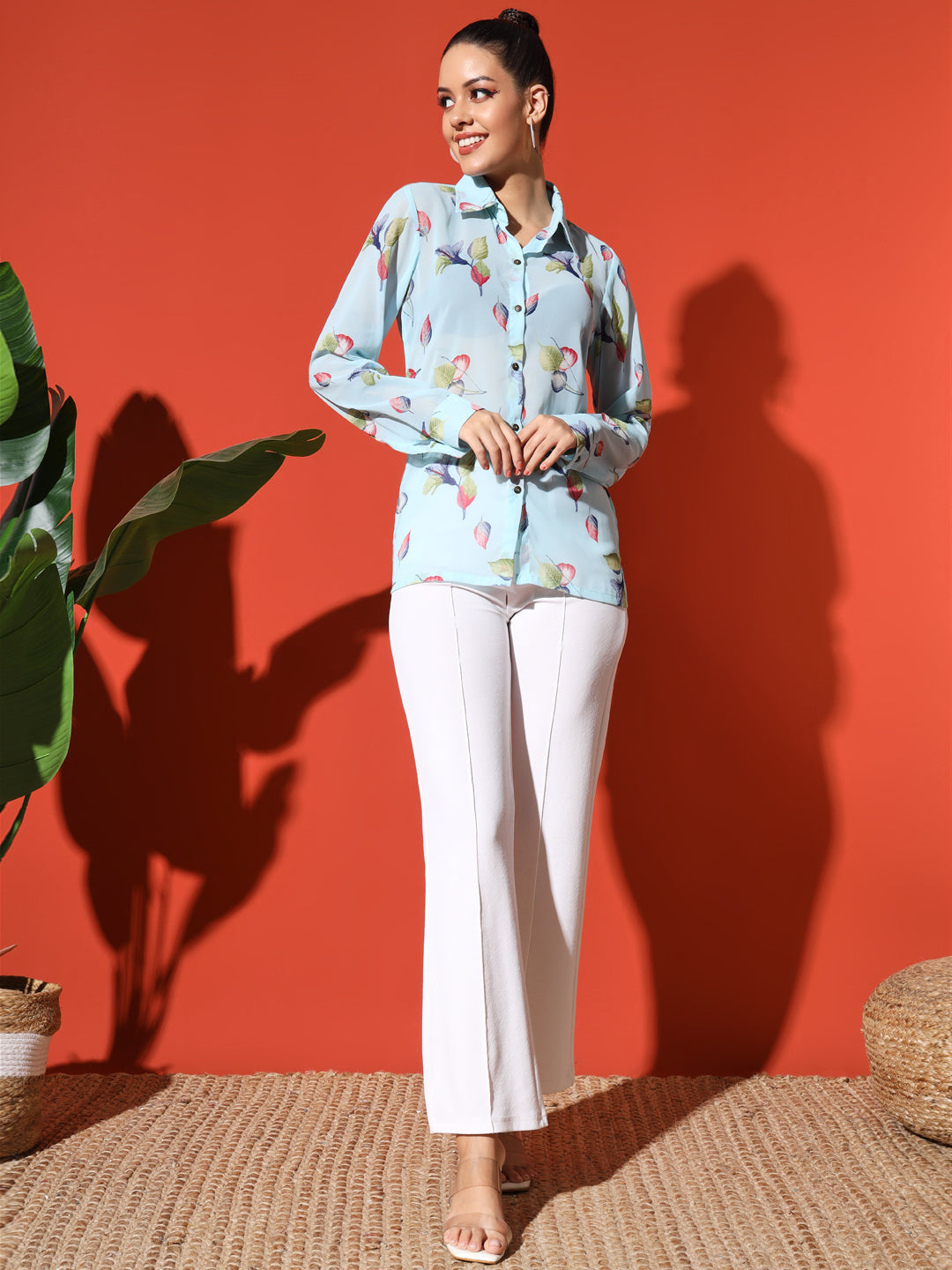 Leaf Print Georgette Shirt