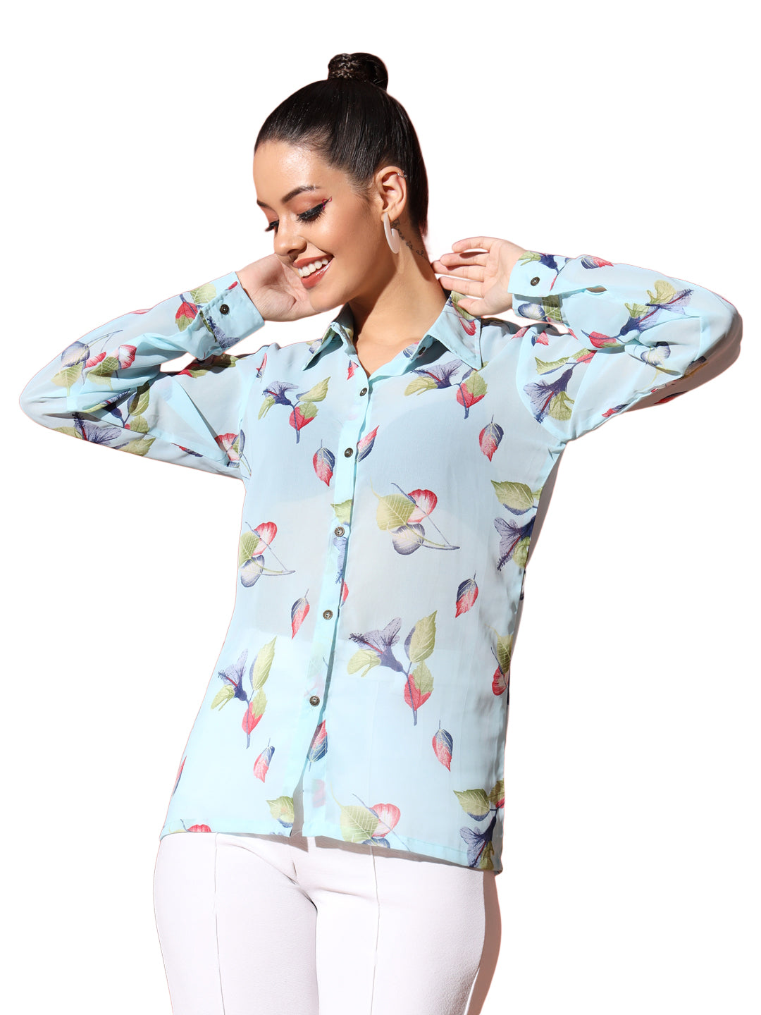 Leaf Print Georgette Shirt