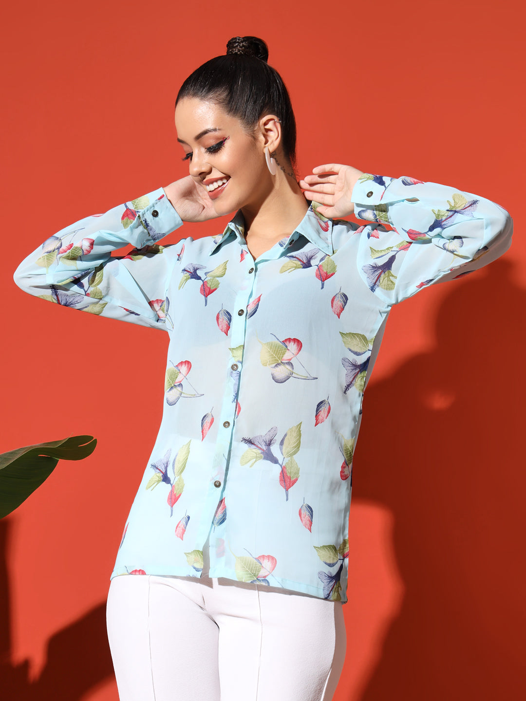 Leaf Print Georgette Shirt