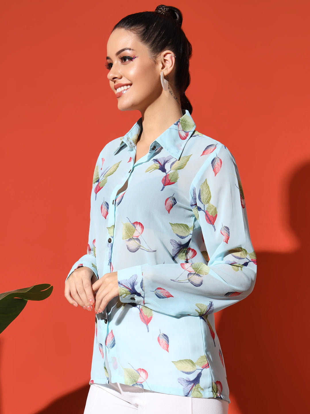 Leaf Print Georgette Shirt