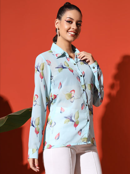 Leaf Print Georgette Shirt