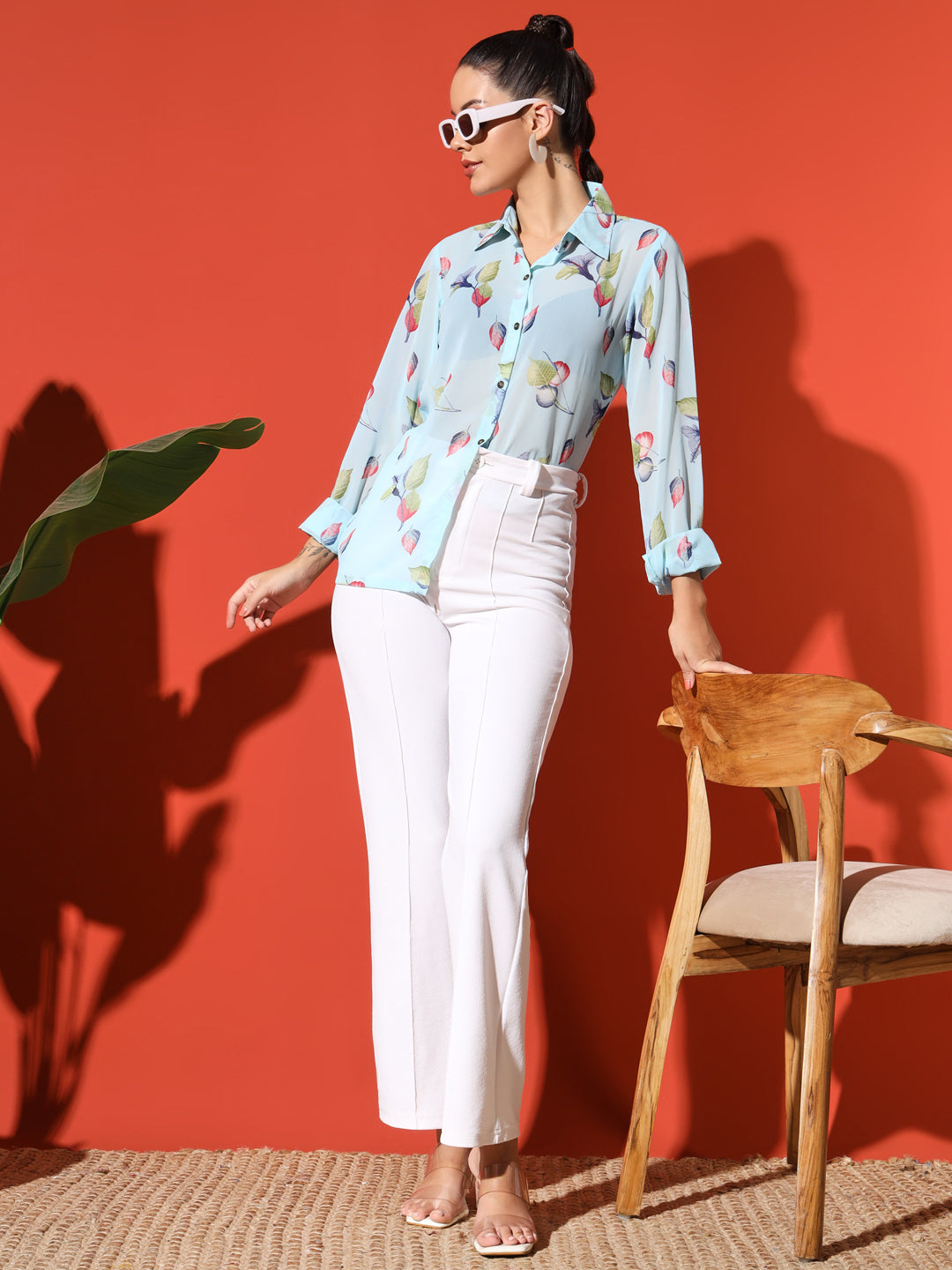 Leaf Print Georgette Shirt
