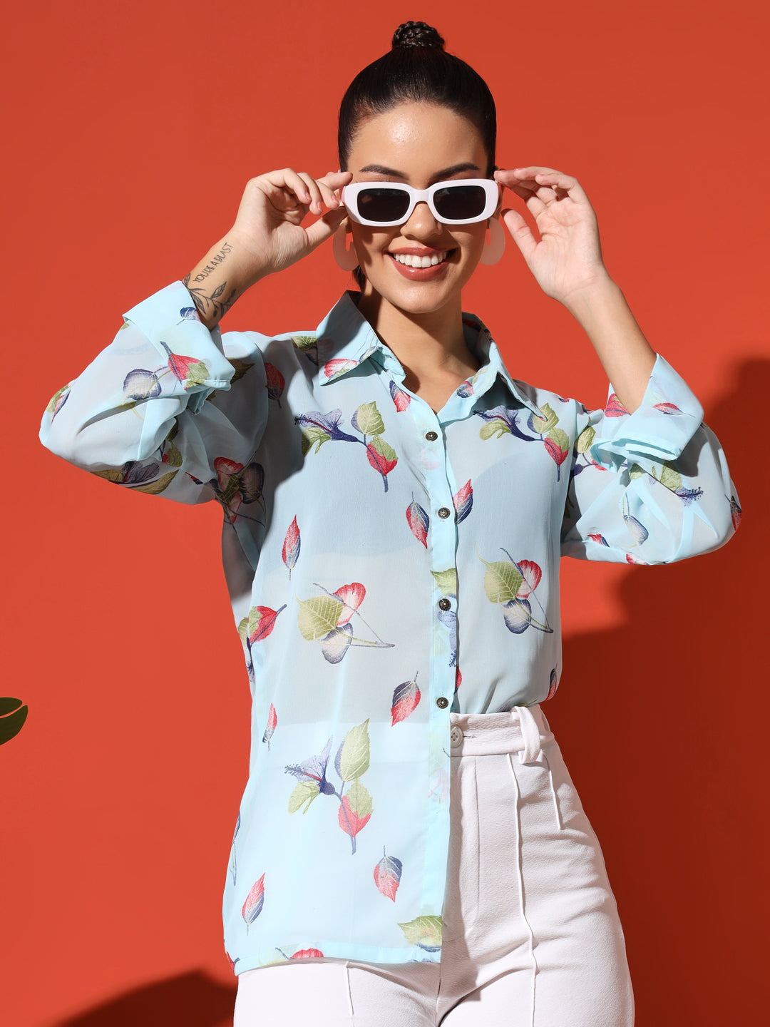 Leaf Print Georgette Shirt