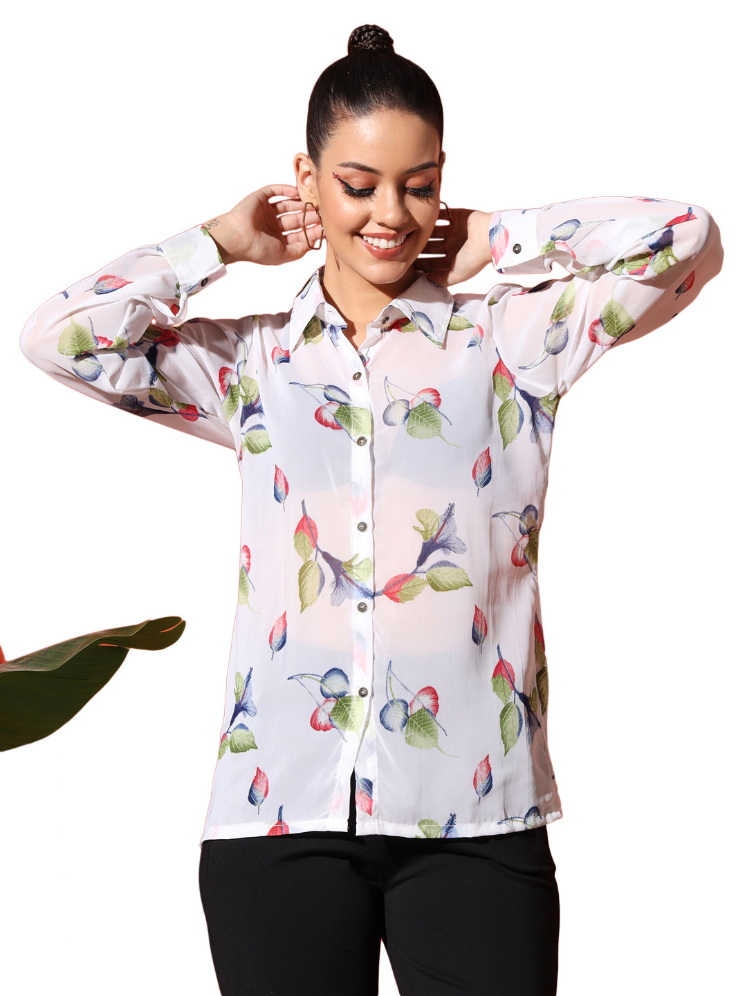 Leaf Print Georgette Shirt