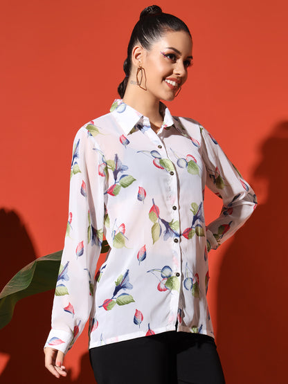 Leaf Print Georgette Shirt