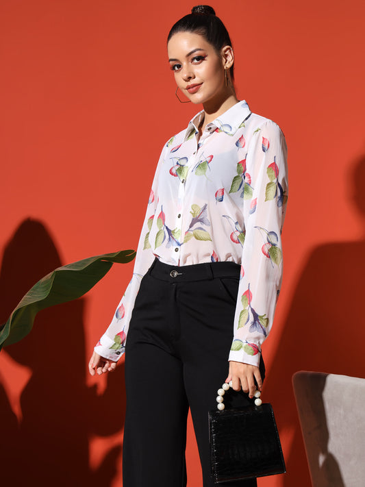 Leaf Print Georgette Shirt