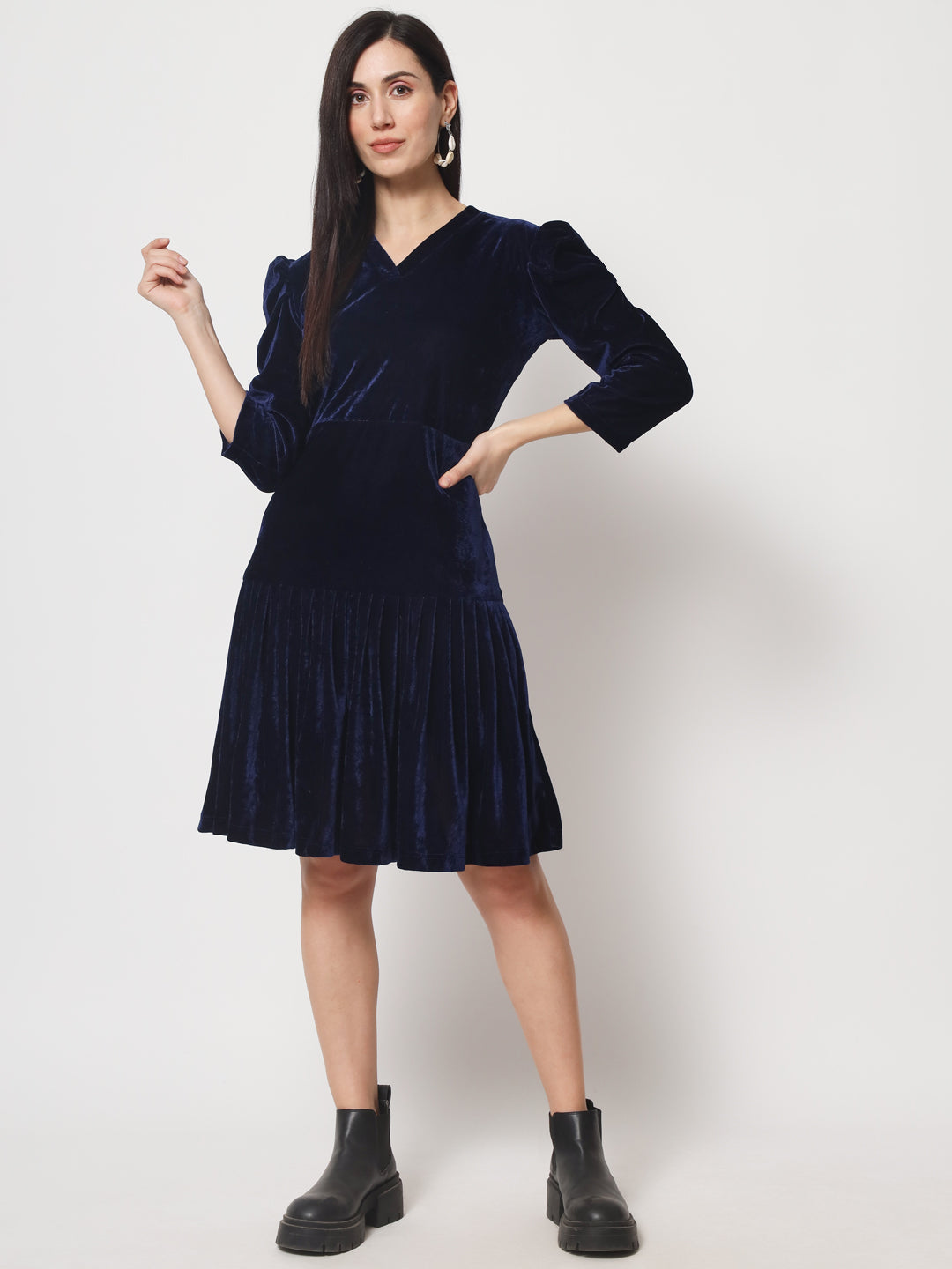 Knee Length Velvet Dress