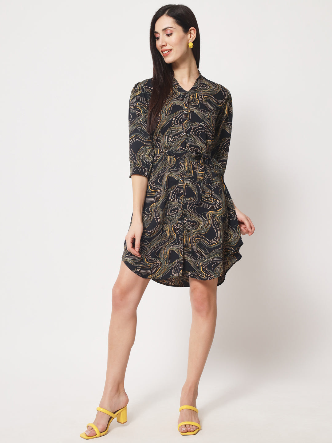 Rudraaksha stylish button up  knee length dress for women