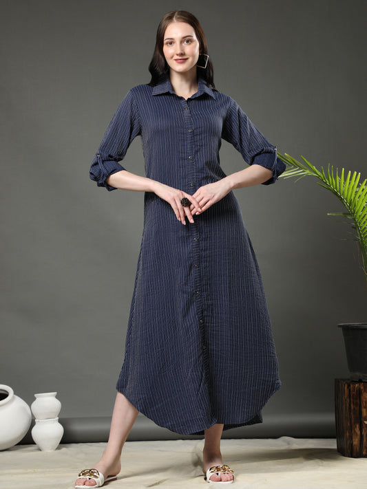 Rudraaksha Striped Long Dress For Women