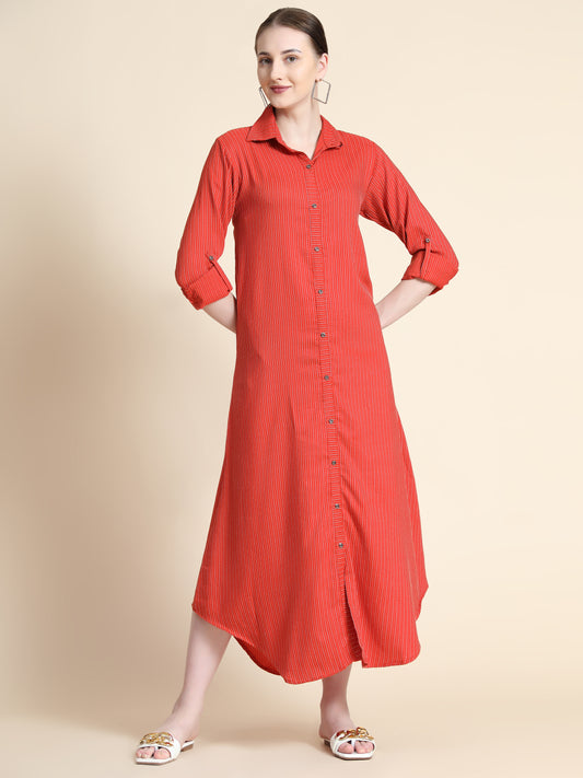 Rudraaksha Striped Long Dress For Women