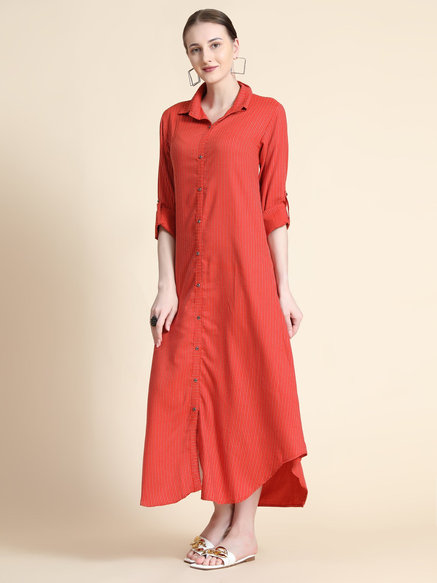 Rudraaksha Striped Long Dress For Women