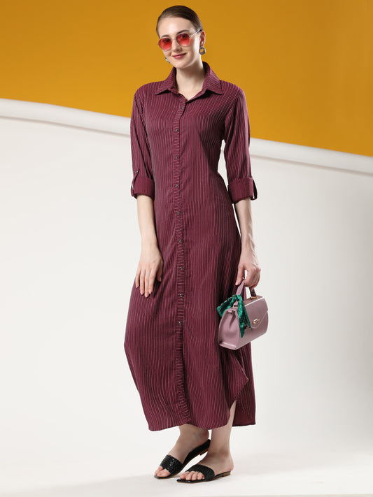 Rudraaksha Striped Long Dress For Women