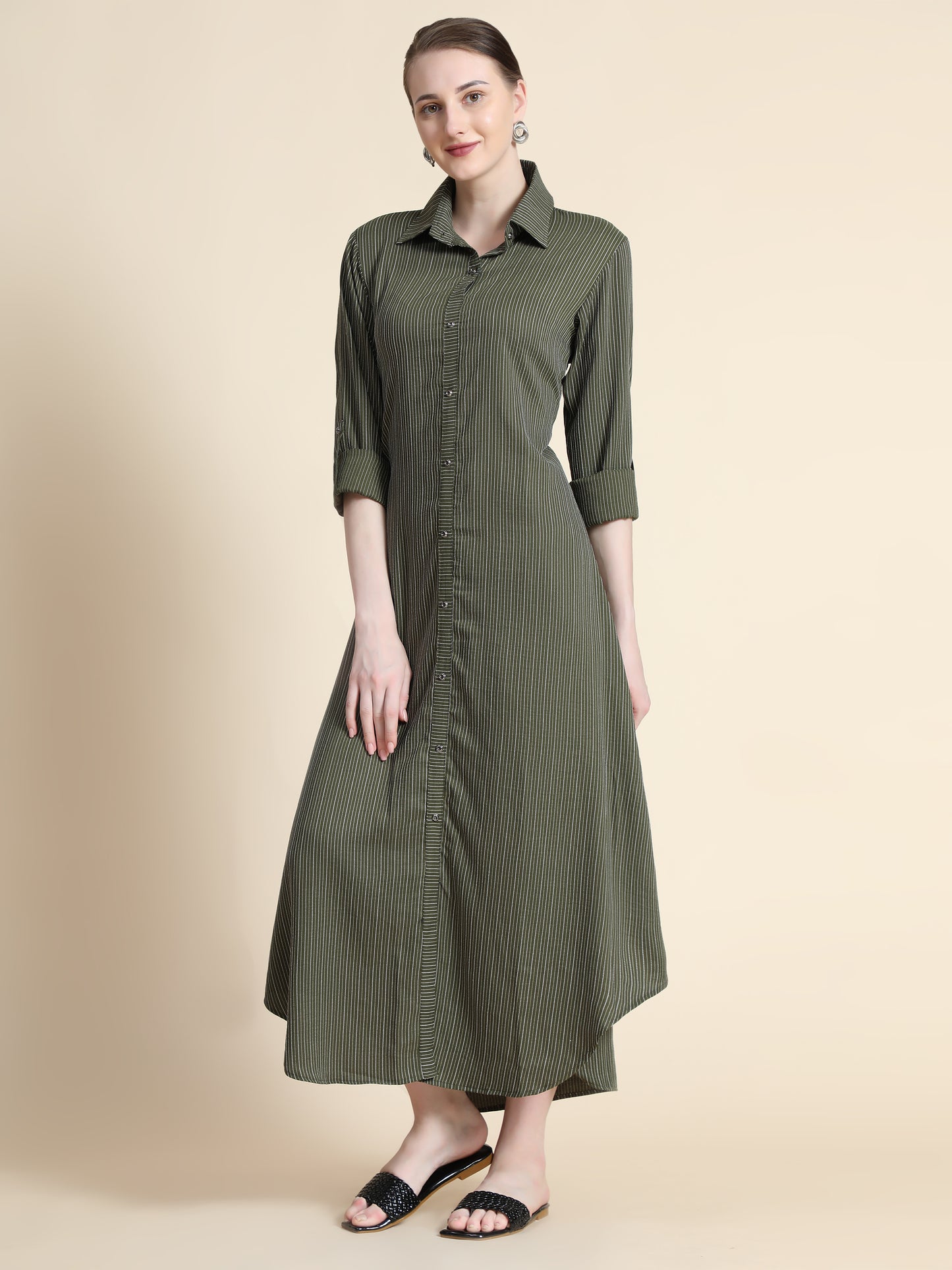 Rudraaksha Striped Long Dress For Women