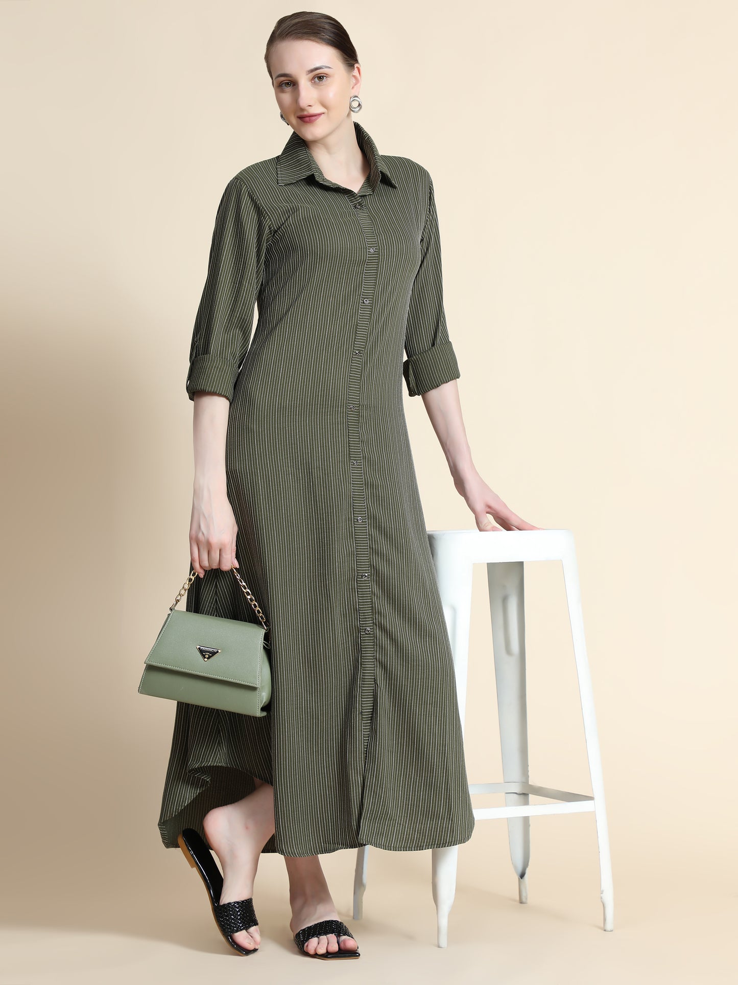 Rudraaksha Striped Long Dress For Women