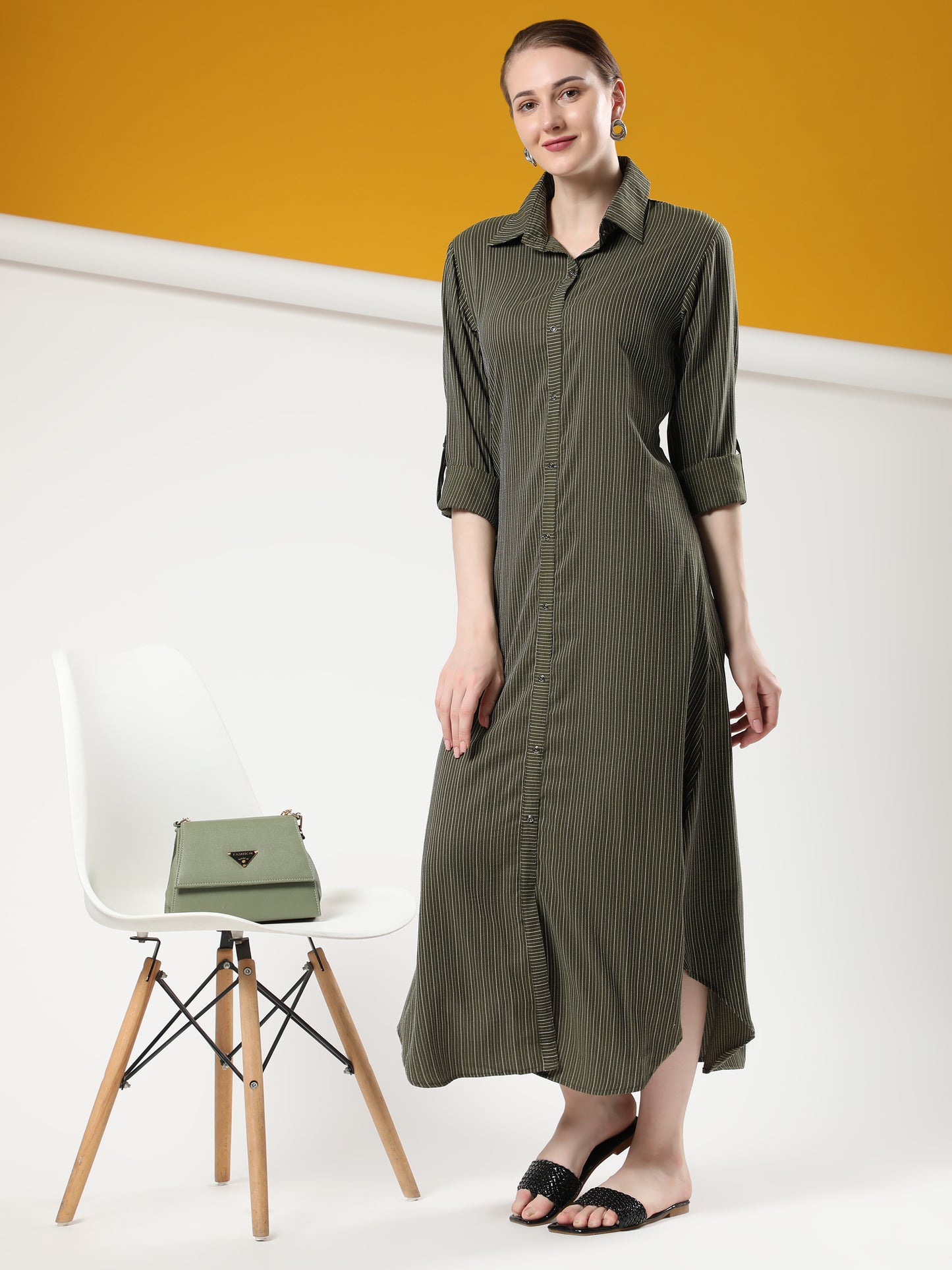 Rudraaksha Striped Long Dress For Women