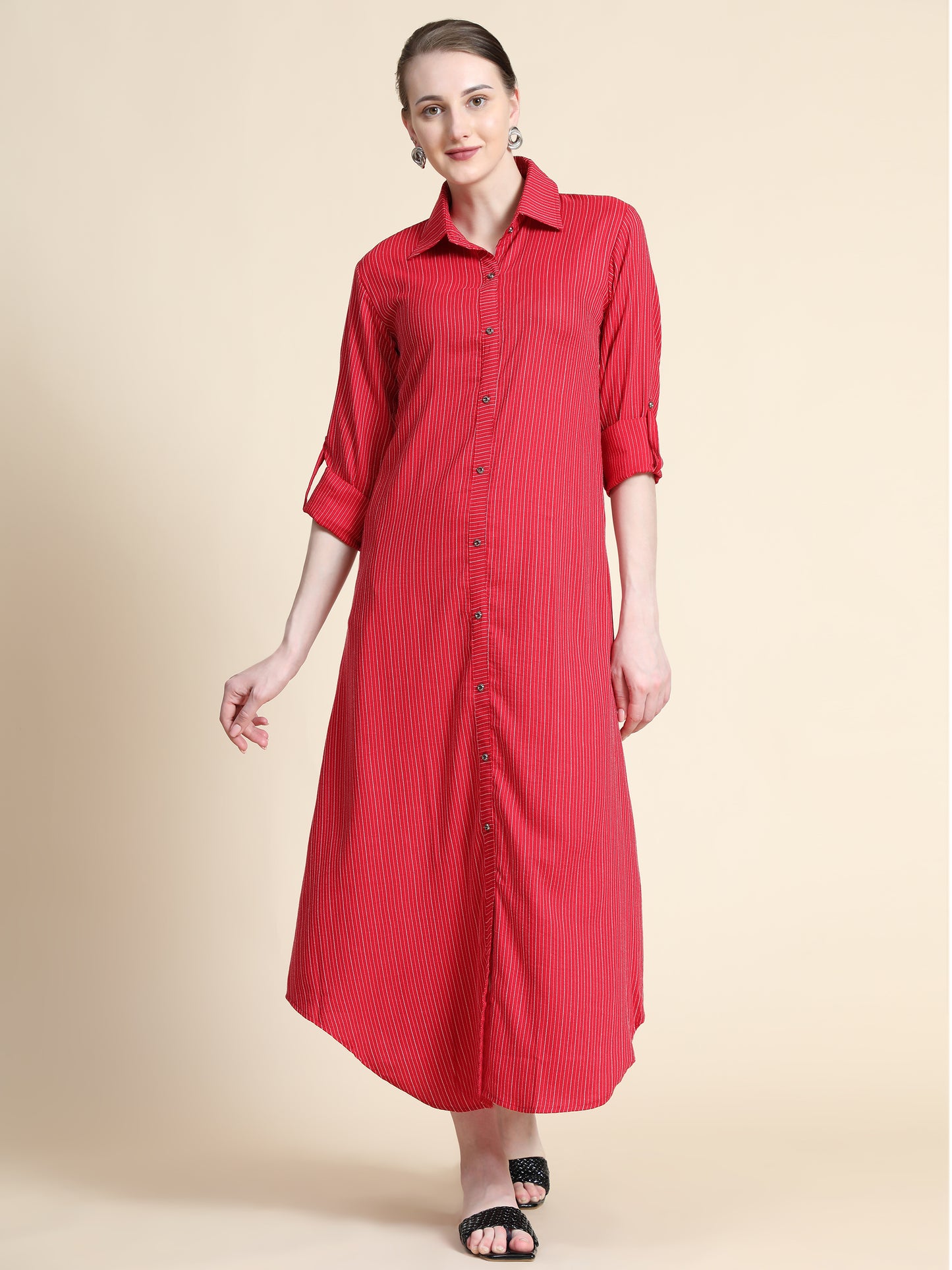Rudraaksha Striped Long Dress For Women