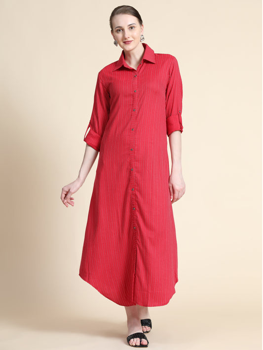 Rudraaksha Striped Long Dress For Women