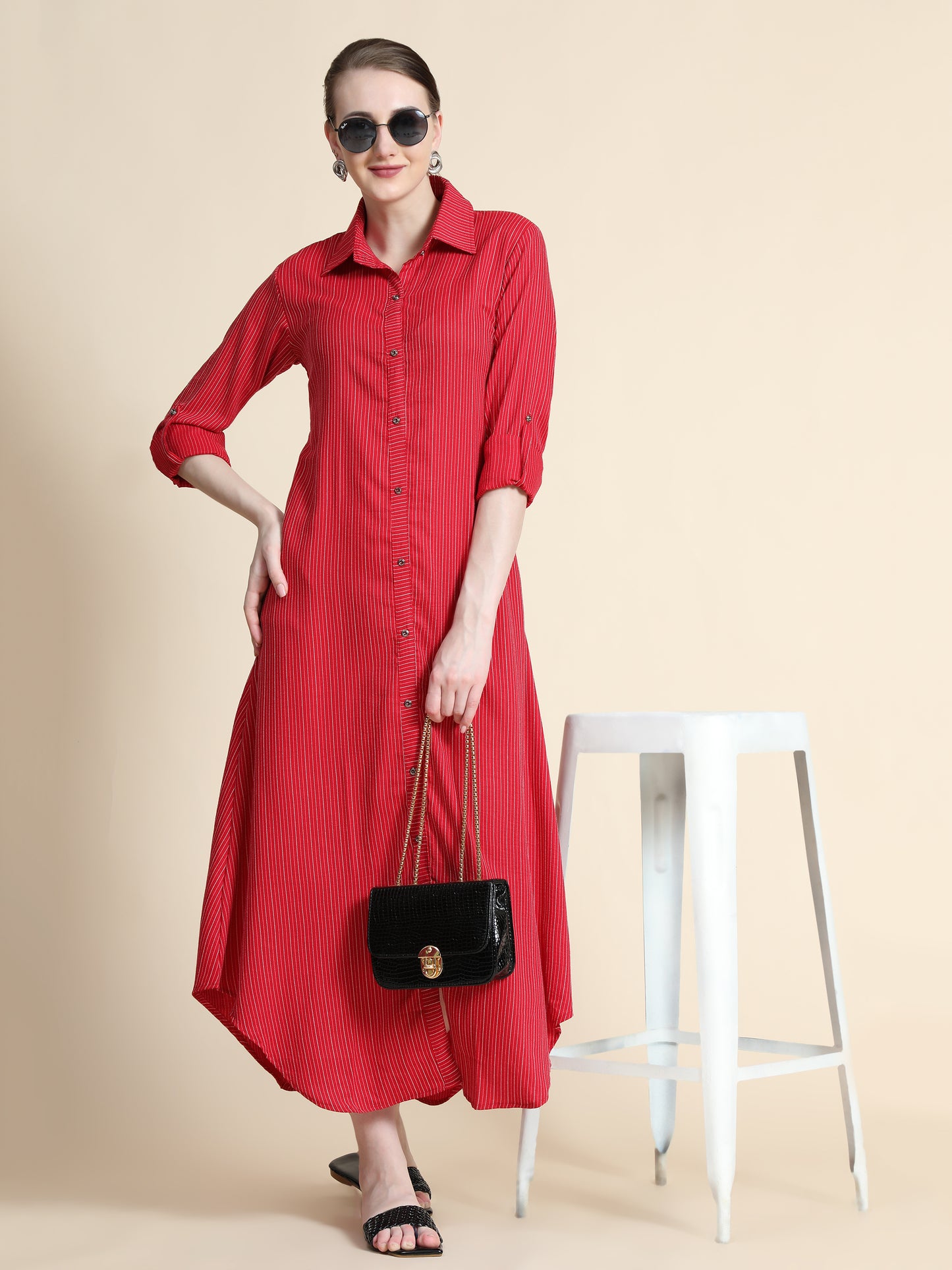 Rudraaksha Striped Long Dress For Women