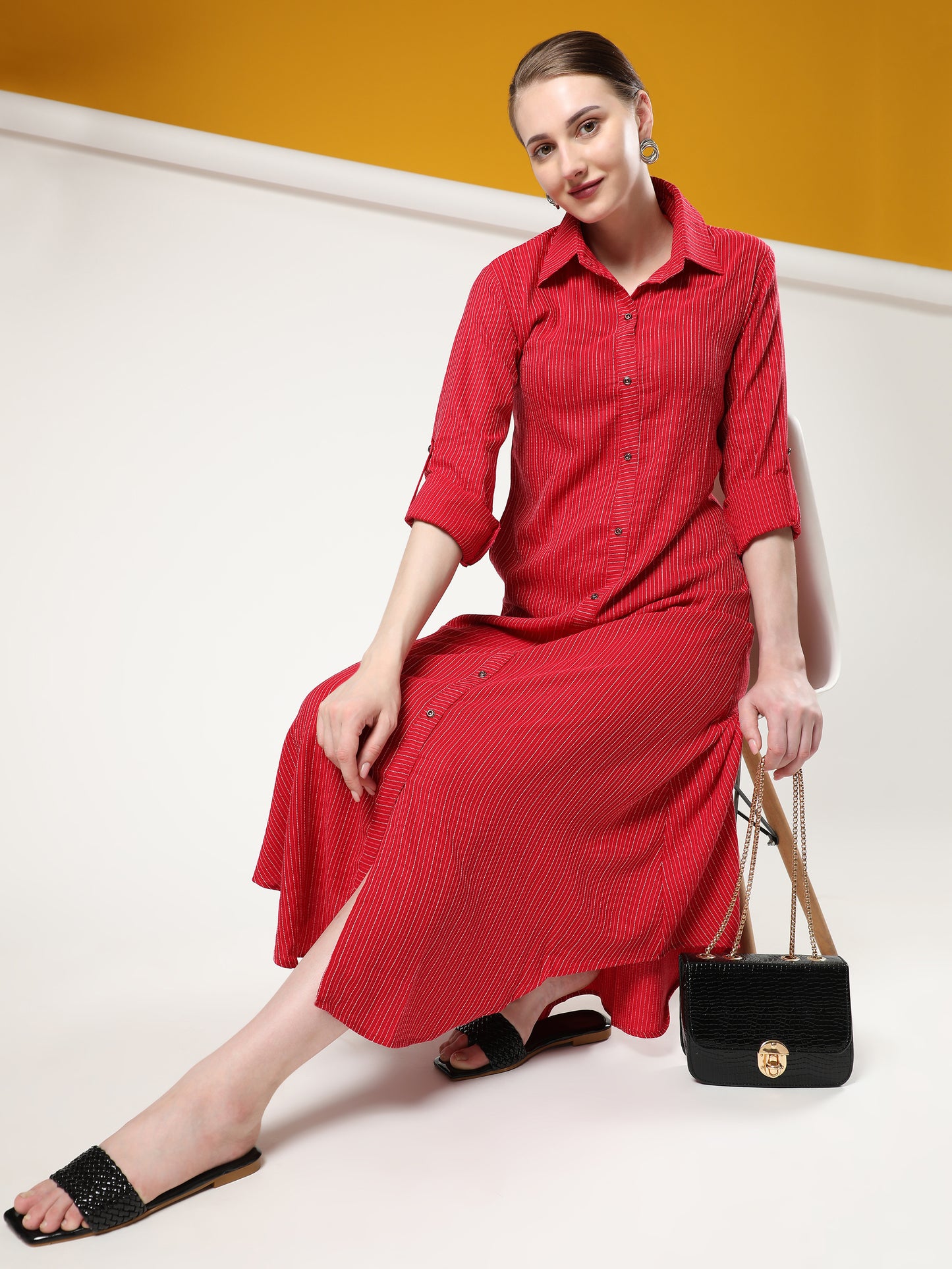 Rudraaksha Striped Long Dress For Women