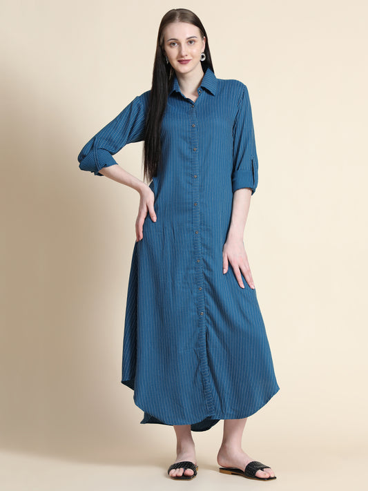 Rudraaksha Striped Long Dress For Women
