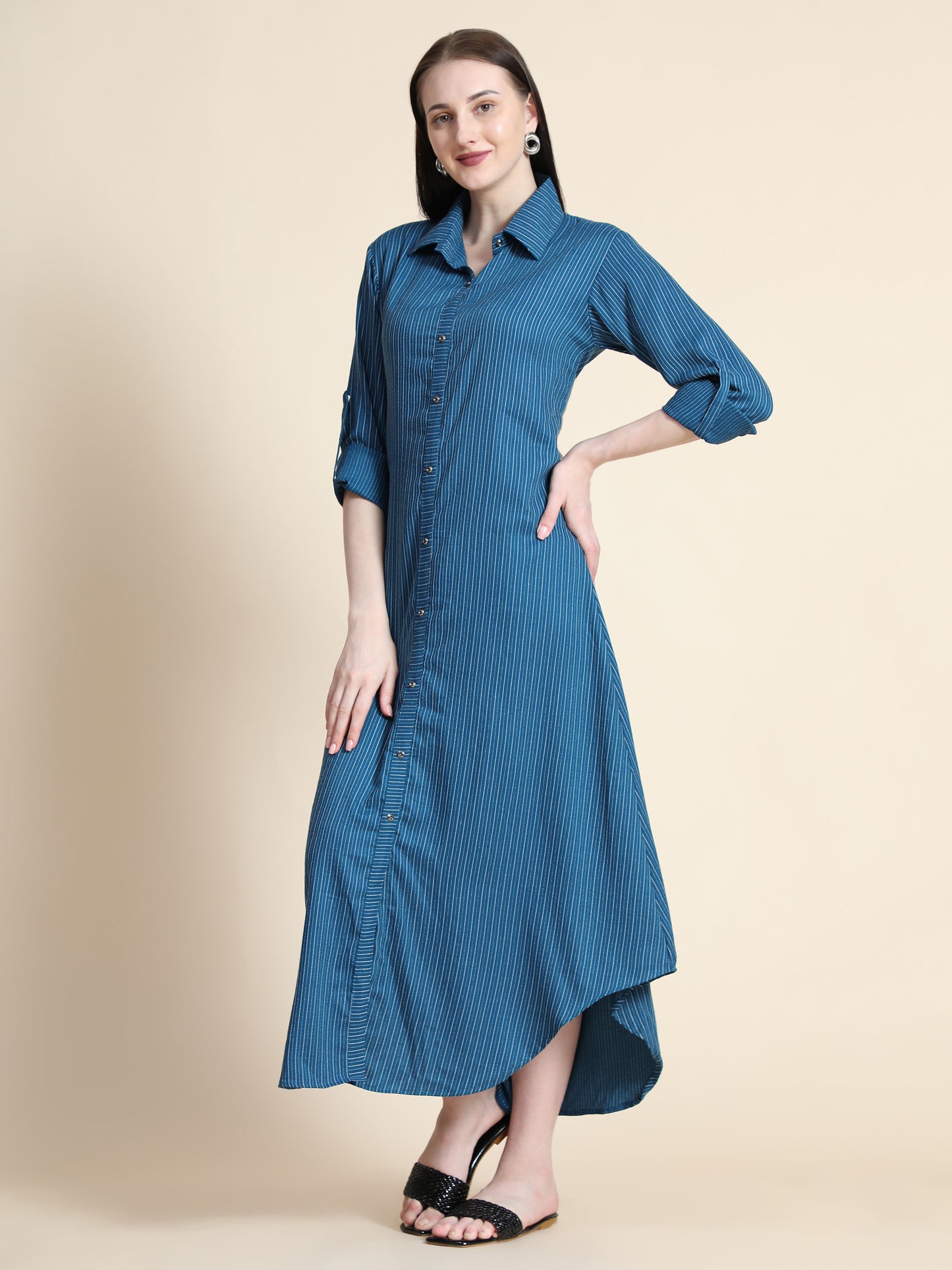Rudraaksha Striped Long Dress For Women