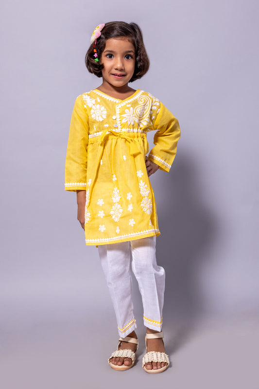 Rudraaksha Girl's Embroidered Cotton Kurti & Palazzo Set