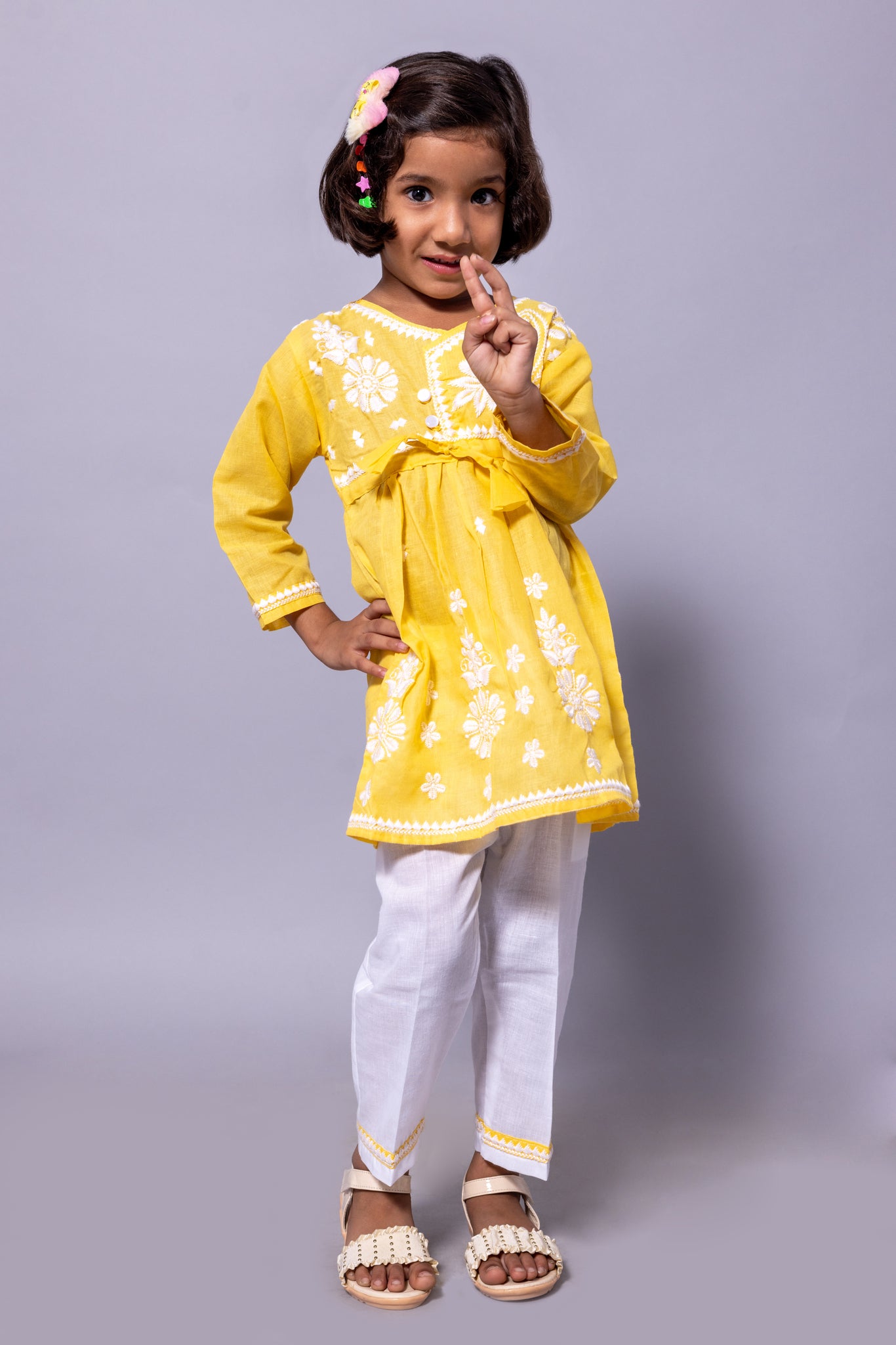 Rudraaksha Girl's Embroidered Cotton Kurti & Palazzo Set