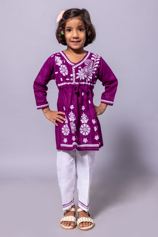 Rudraaksha Girl's Embroidered Cotton Kurti & Palazzo Set
