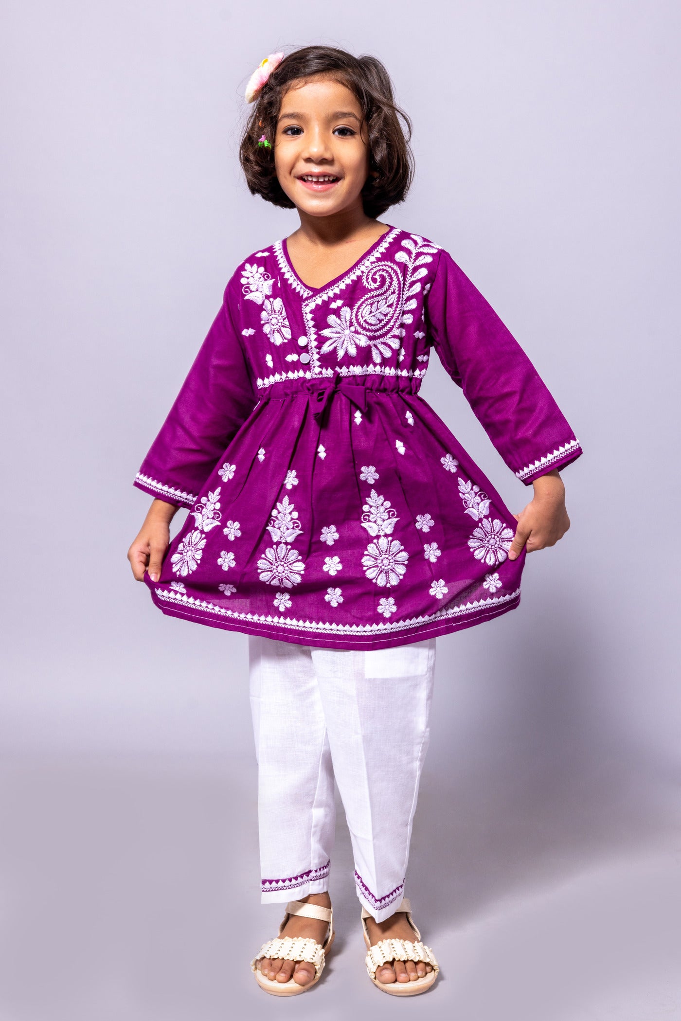 Rudraaksha Girl's Embroidered Cotton Kurti & Palazzo Set