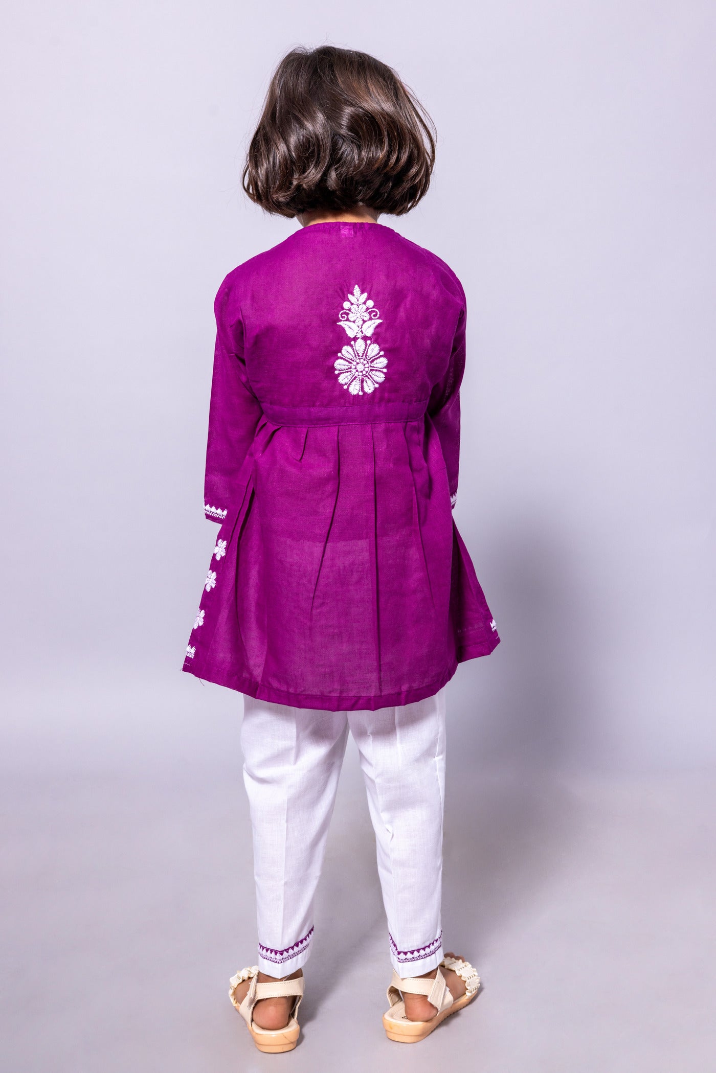 Rudraaksha Girl's Embroidered Cotton Kurti & Palazzo Set