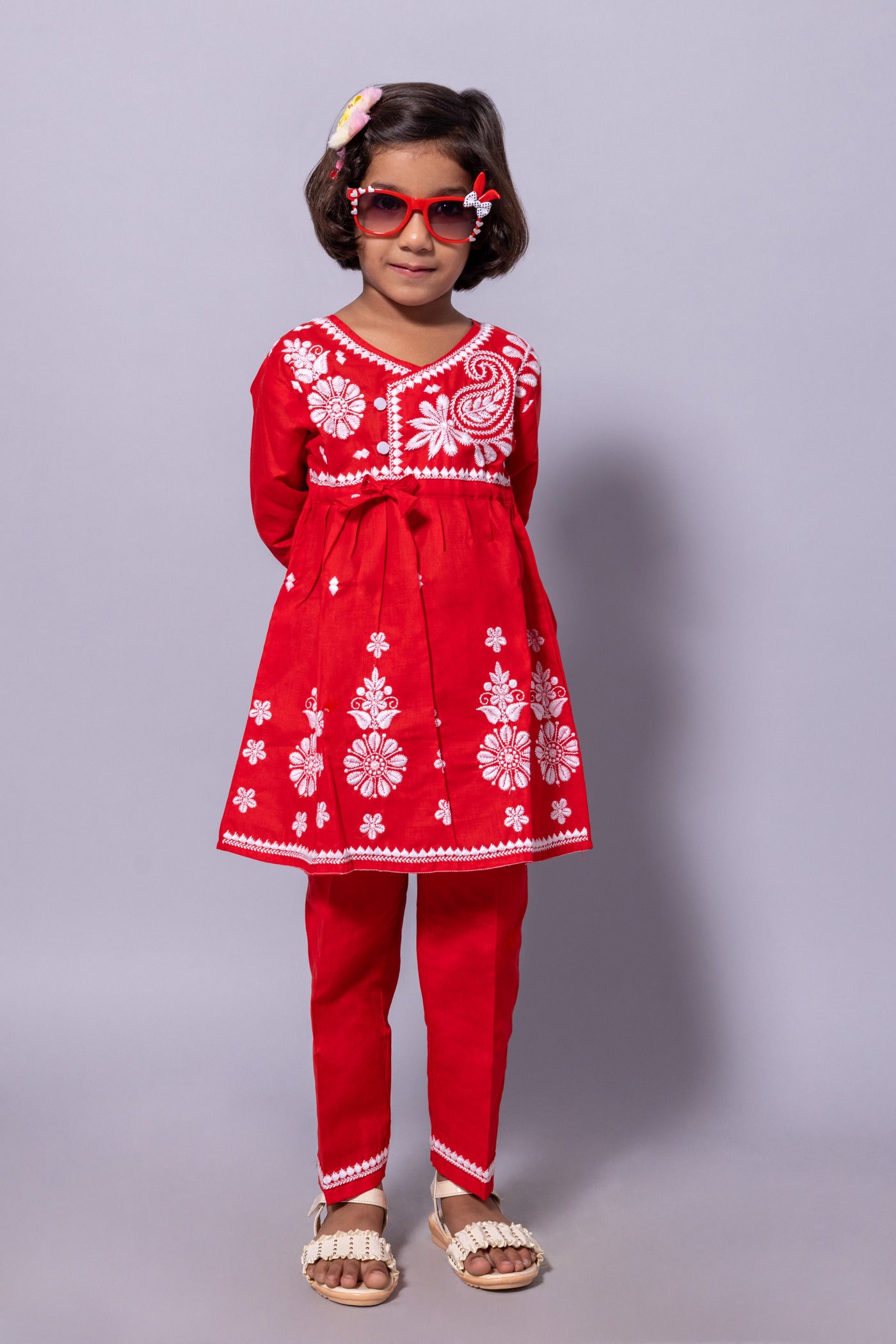Rudraaksha Girl's Embroidered Cotton Kurti & Palazzo Set