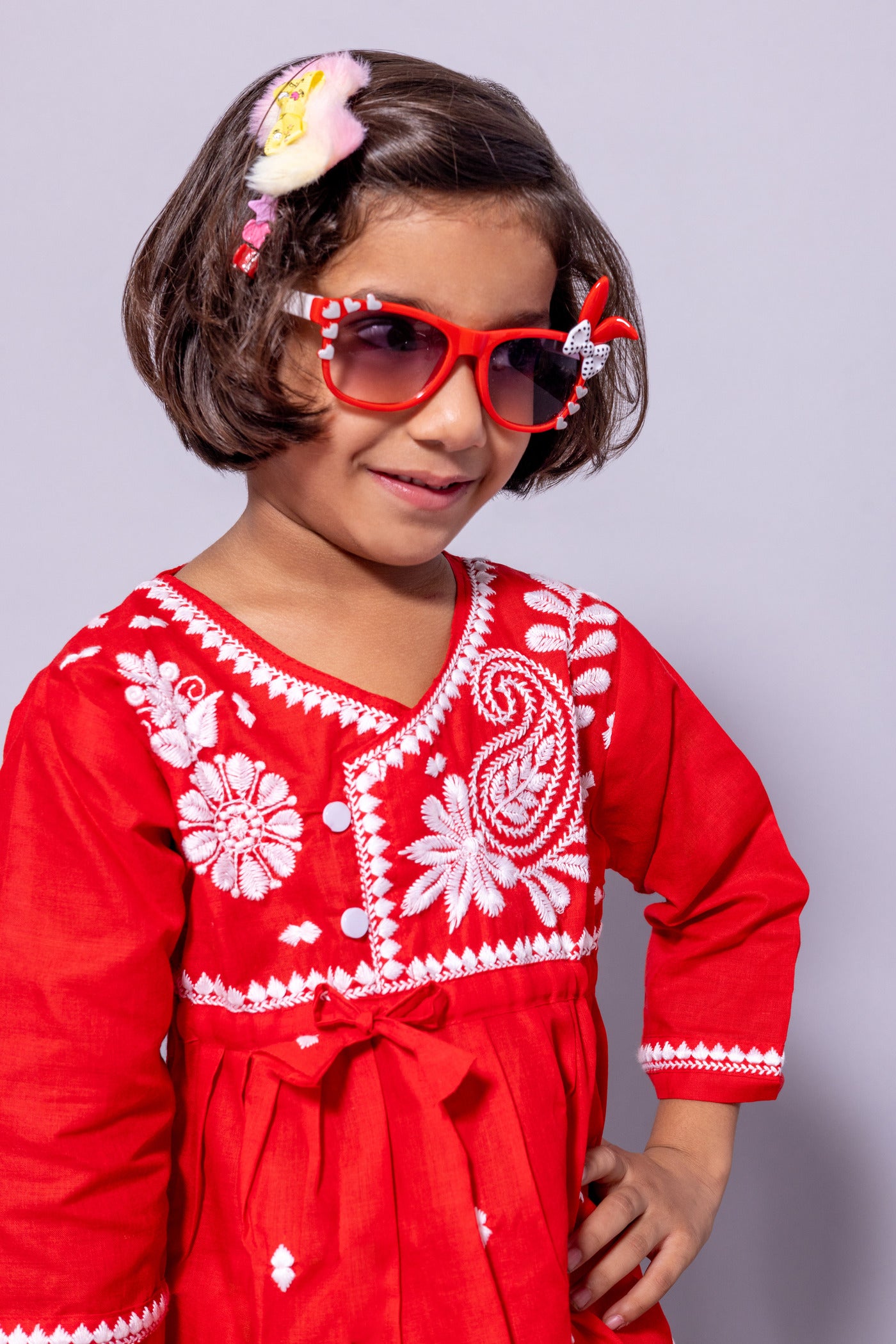 Rudraaksha Girl's Embroidered Cotton Kurti & Palazzo Set