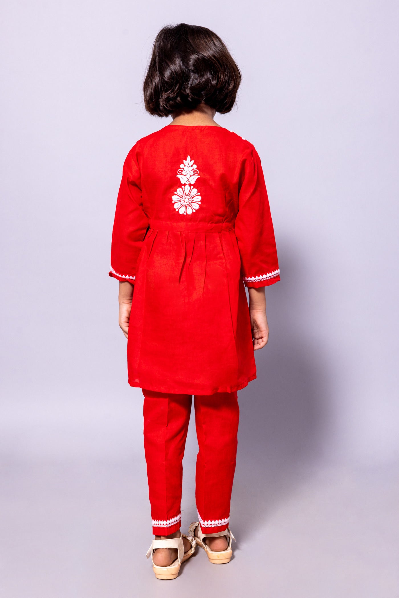 Rudraaksha Girl's Embroidered Cotton Kurti & Palazzo Set