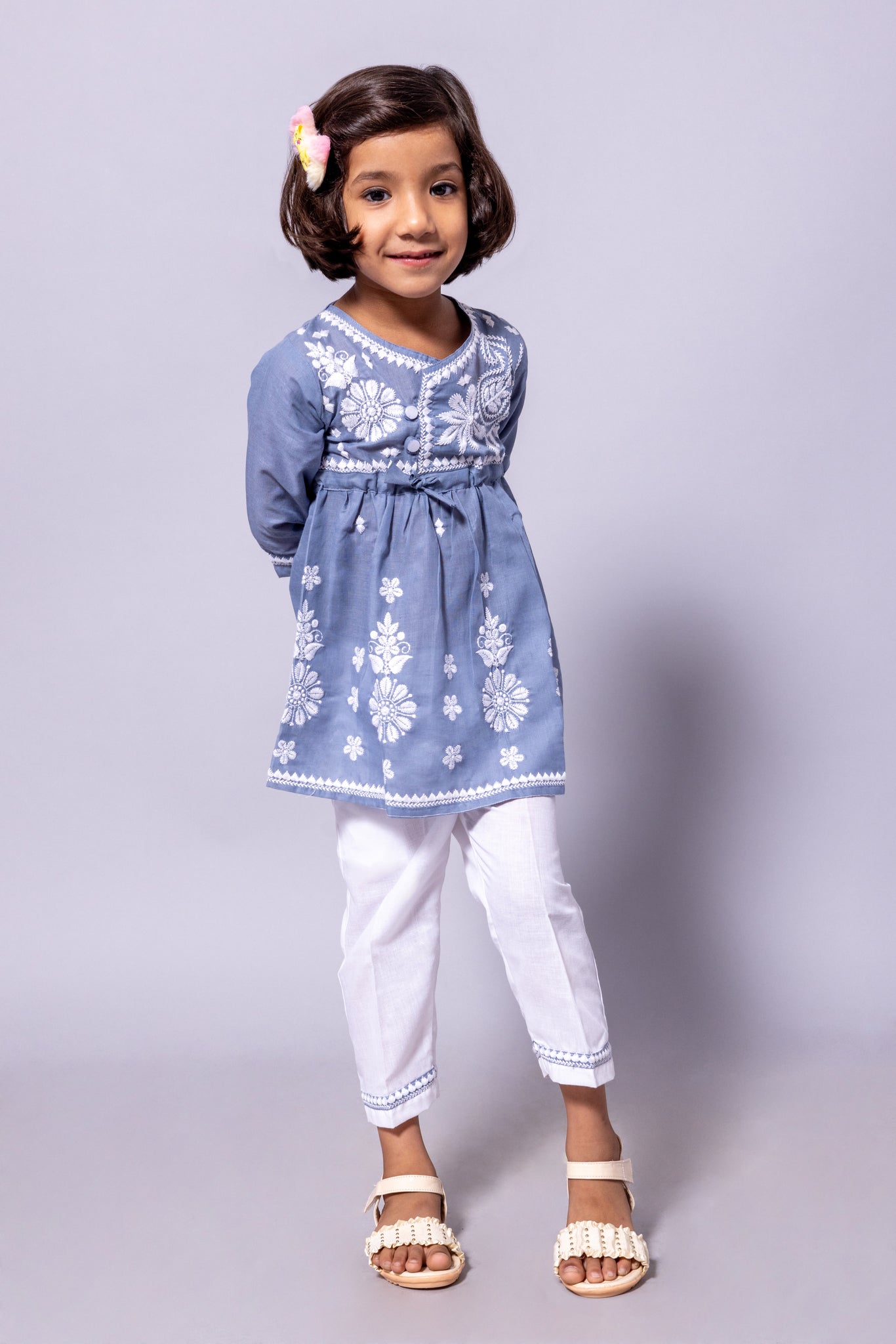 Rudraaksha Girl's Embroidered Cotton Kurti & Palazzo Set