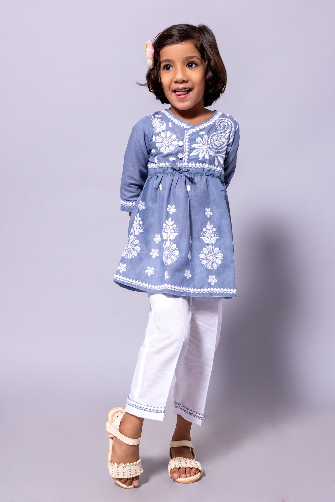 Rudraaksha Girl's Embroidered Cotton Kurti & Palazzo Set