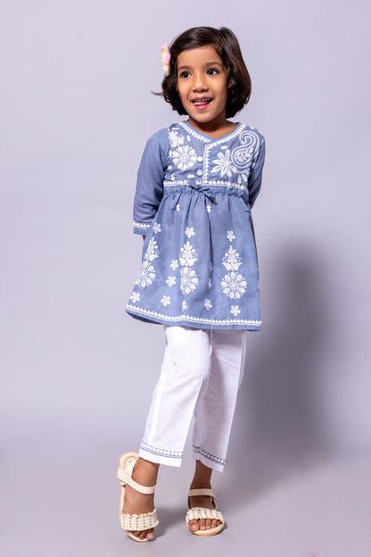 Rudraaksha Girl's Embroidered Cotton Kurti & Palazzo Set