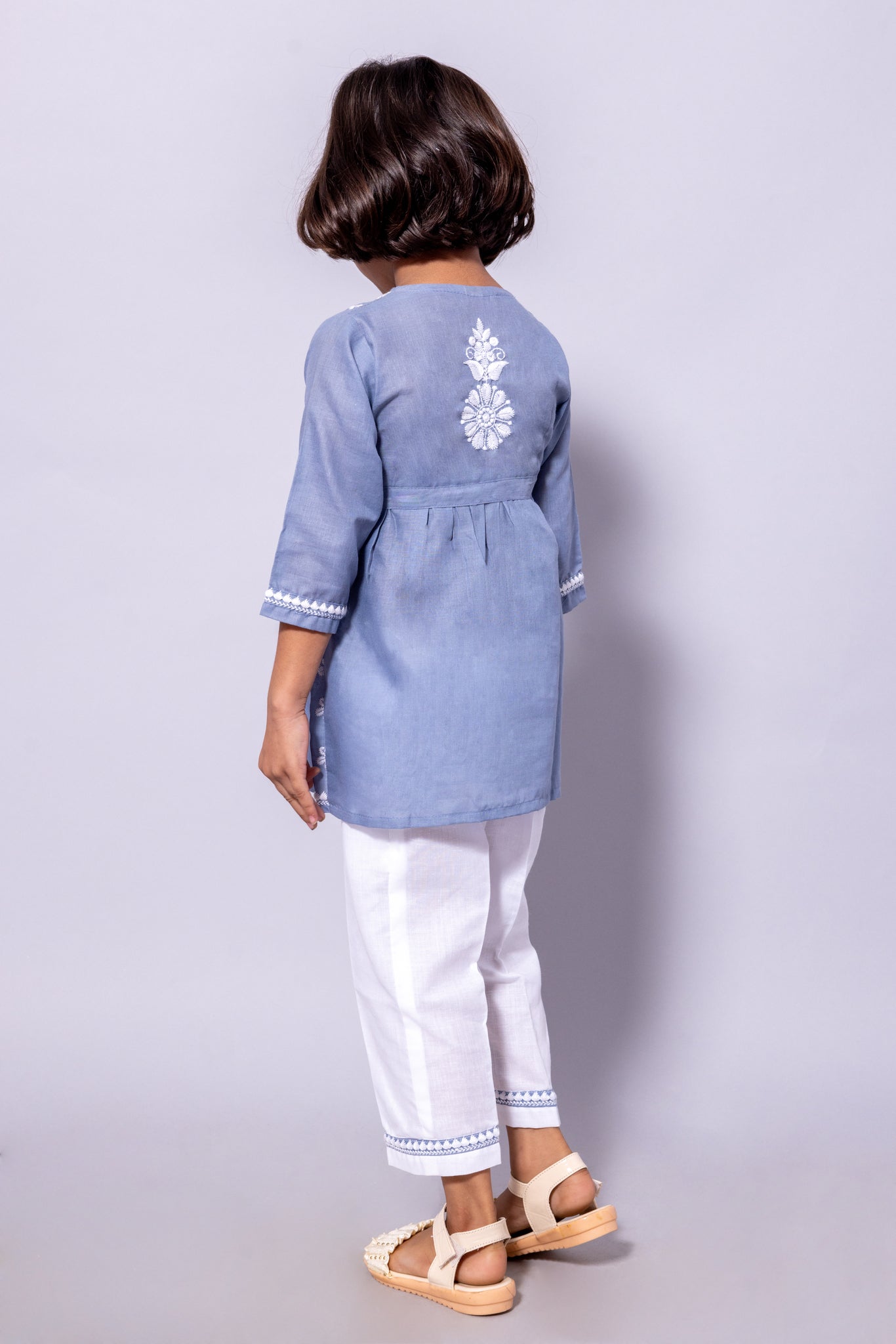 Rudraaksha Girl's Embroidered Cotton Kurti & Palazzo Set