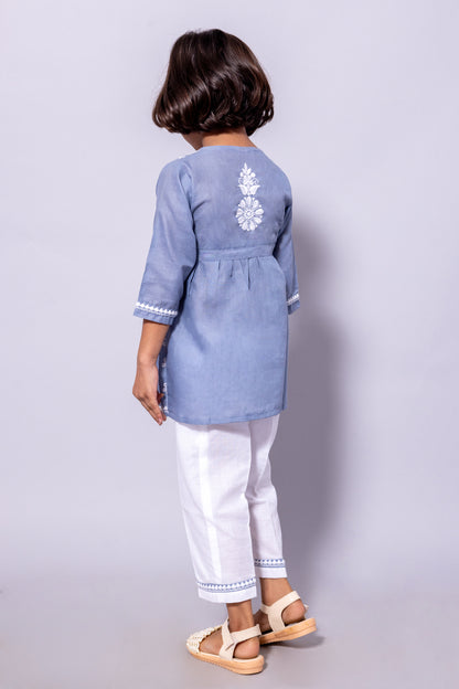 Rudraaksha Girl's Embroidered Cotton Kurti & Palazzo Set