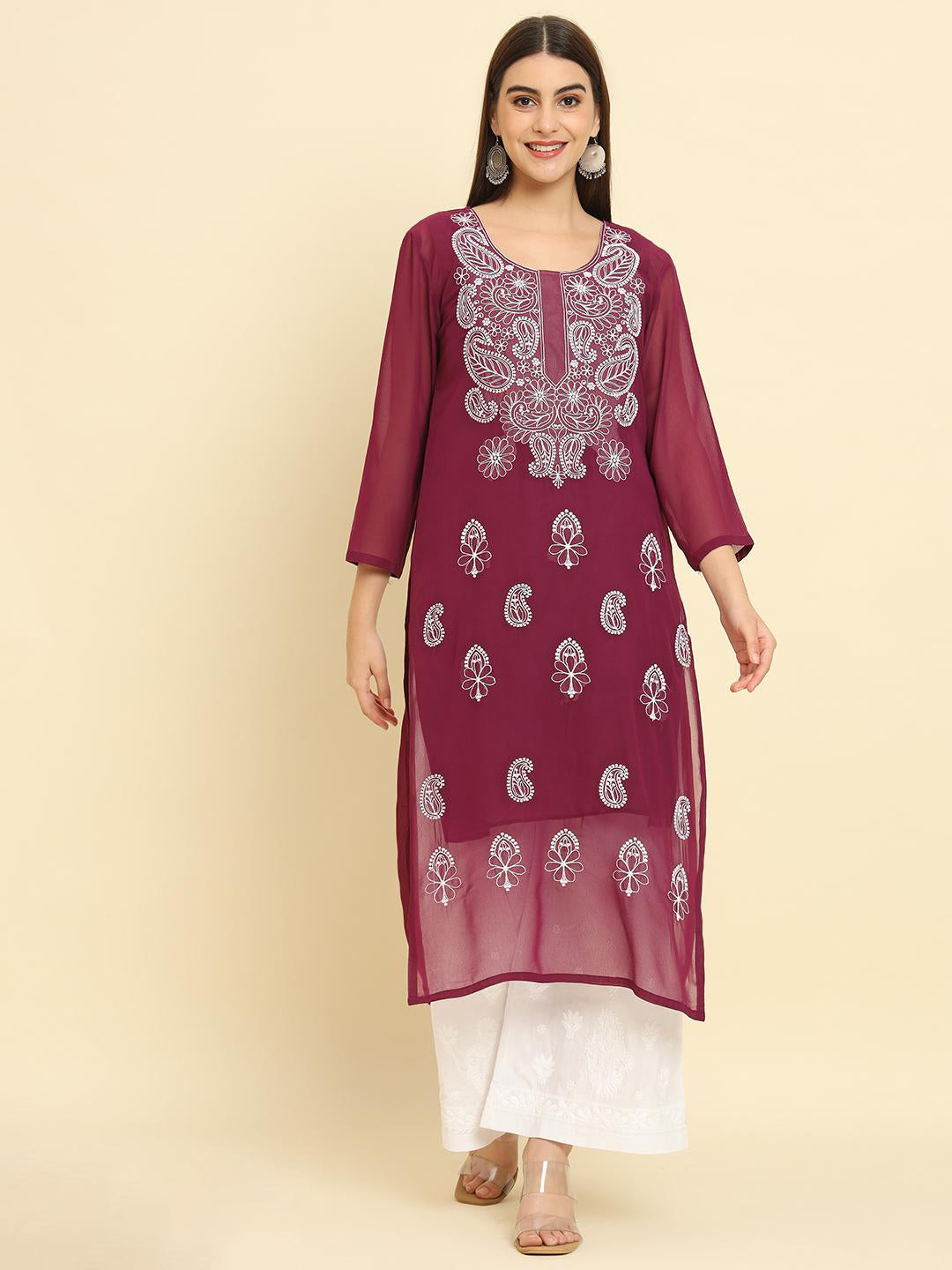 Rudraaksha Lucknowi Chikankari Ethnic Wear  Georgette Kurti Embroidery Work with Inner