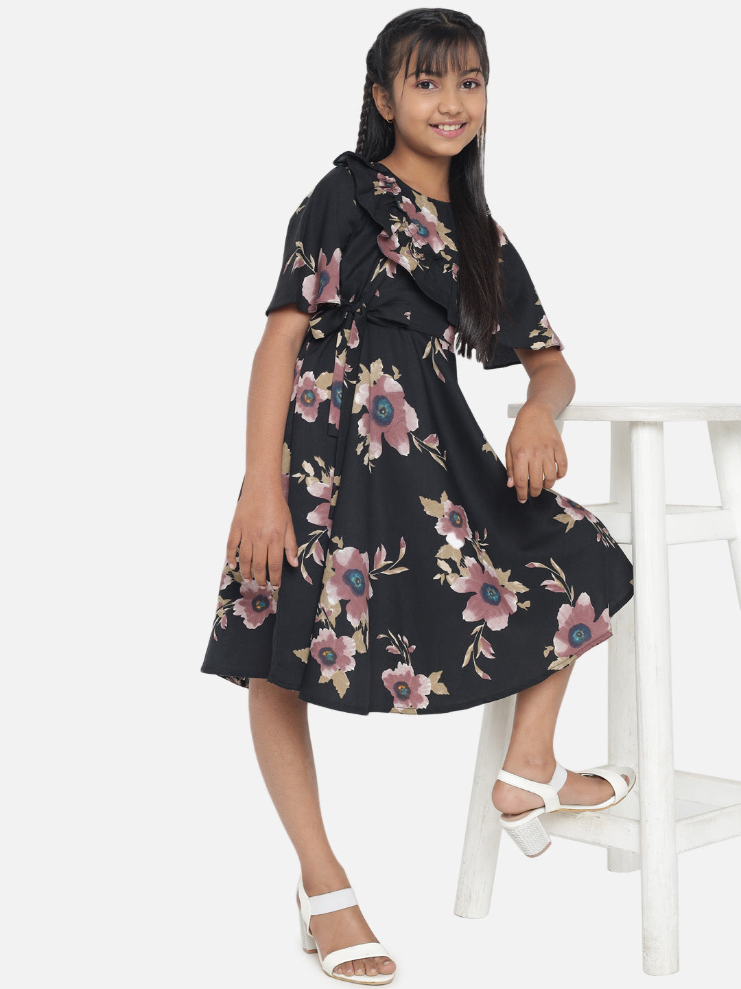 Rudraaksha Floral Printed Dress For Girls