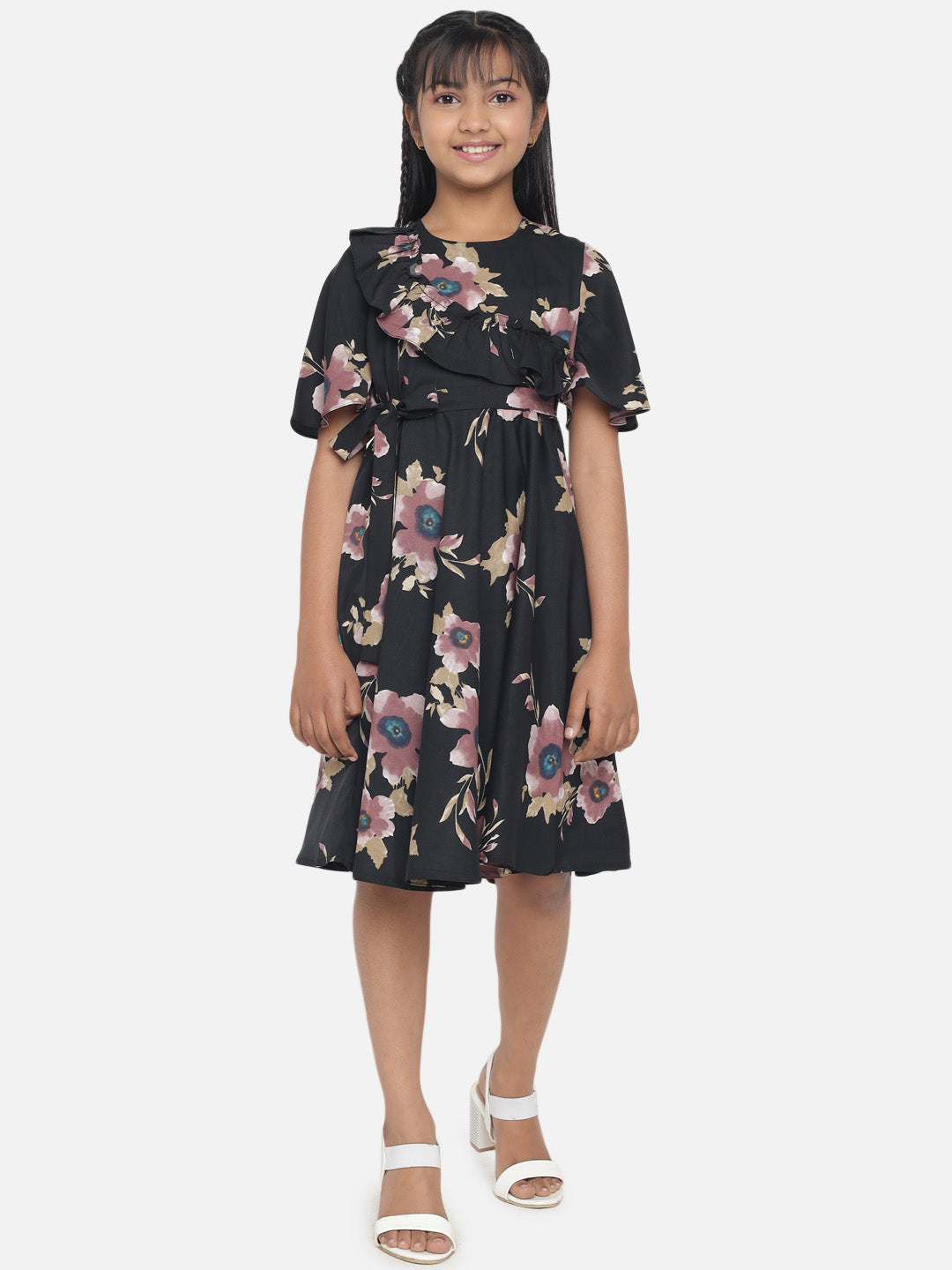 Rudraaksha Floral Printed Dress For Girls