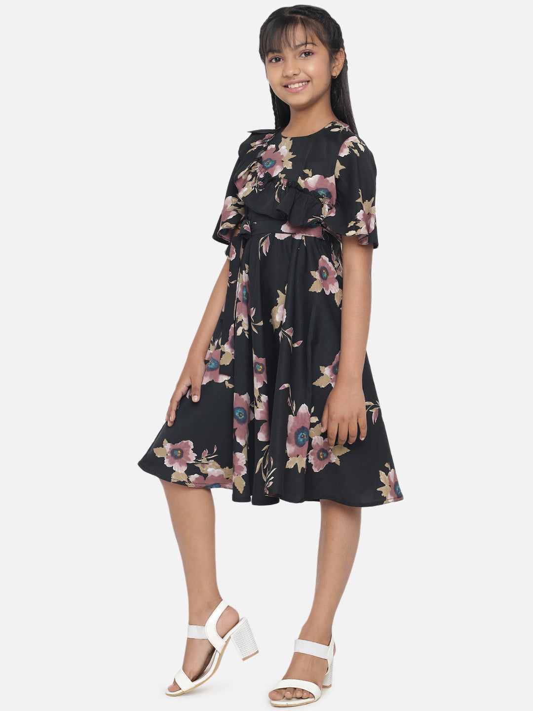 Rudraaksha Floral Printed Dress For Girls