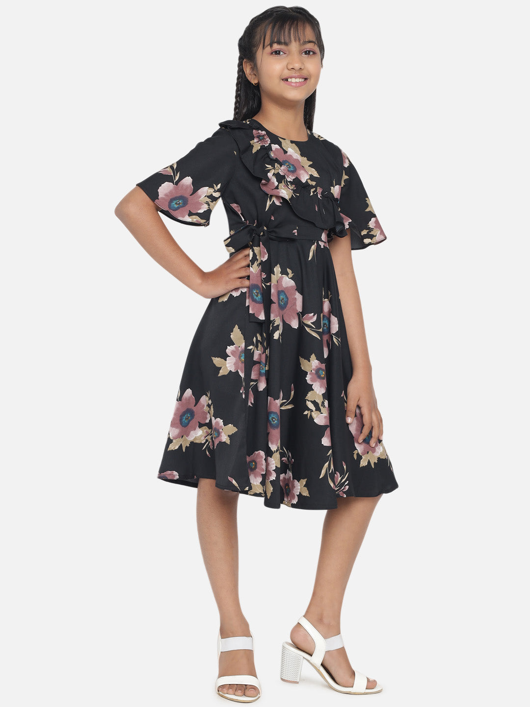 Rudraaksha Floral Printed Dress For Girls