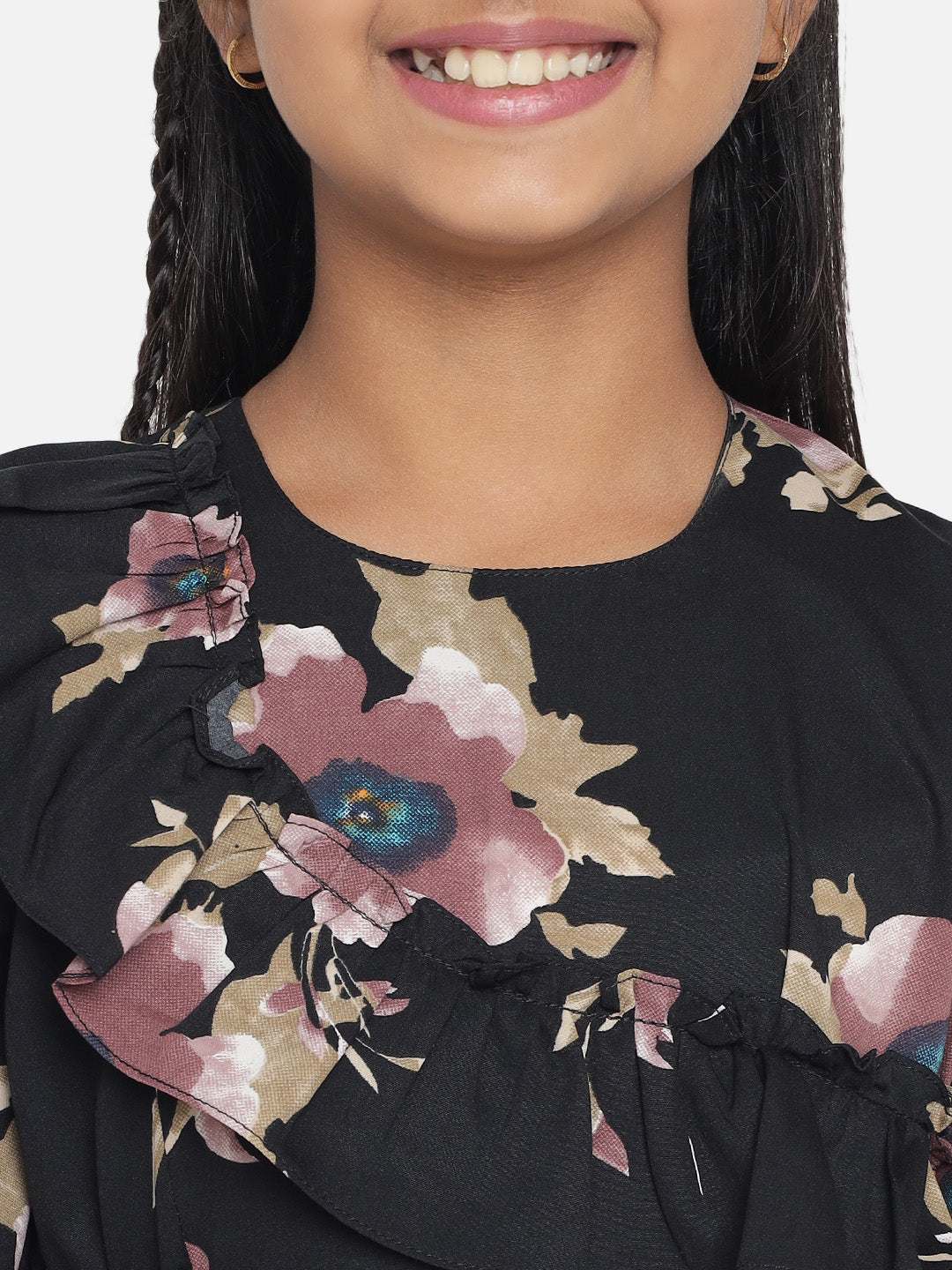 Rudraaksha Floral Printed Dress For Girls