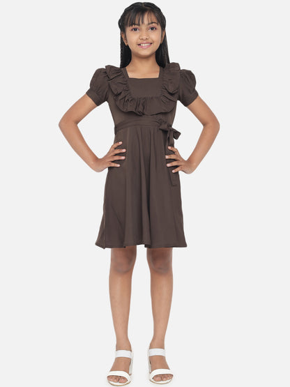 Girl's A-Line Plain Knee Length Short Frock Dress