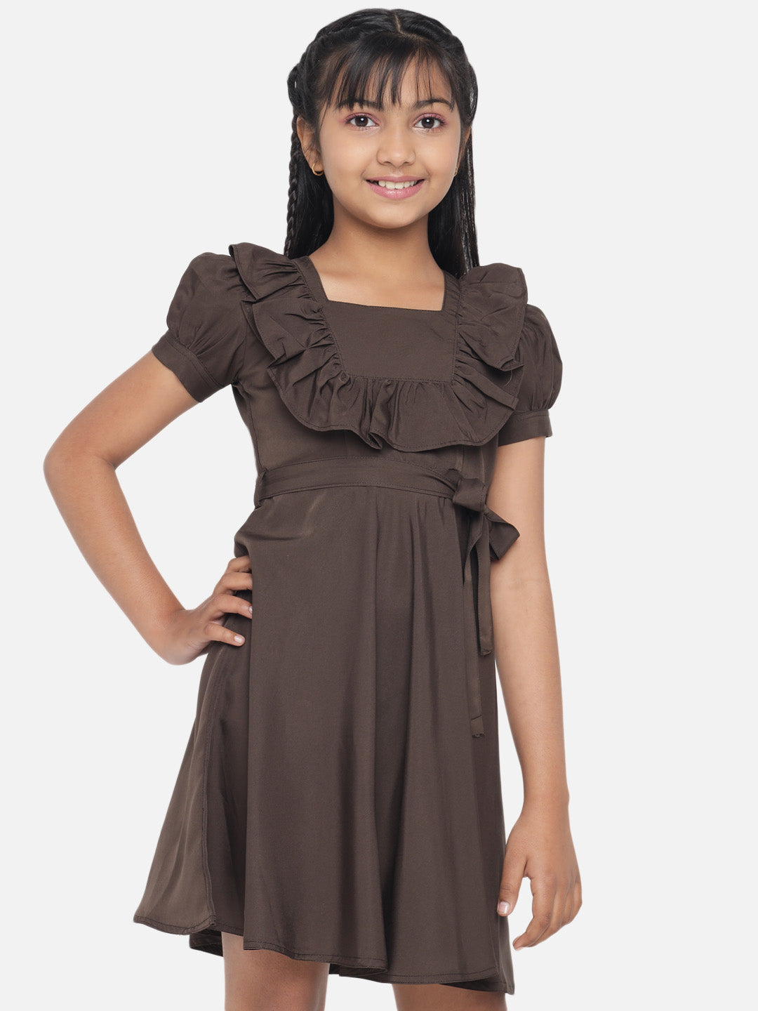Girl's A-Line Plain Knee Length Short Frock Dress