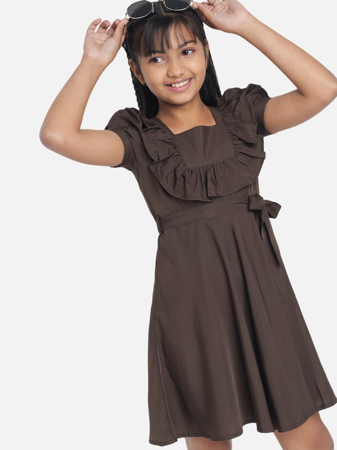 Girl's A-Line Plain Knee Length Short Frock Dress
