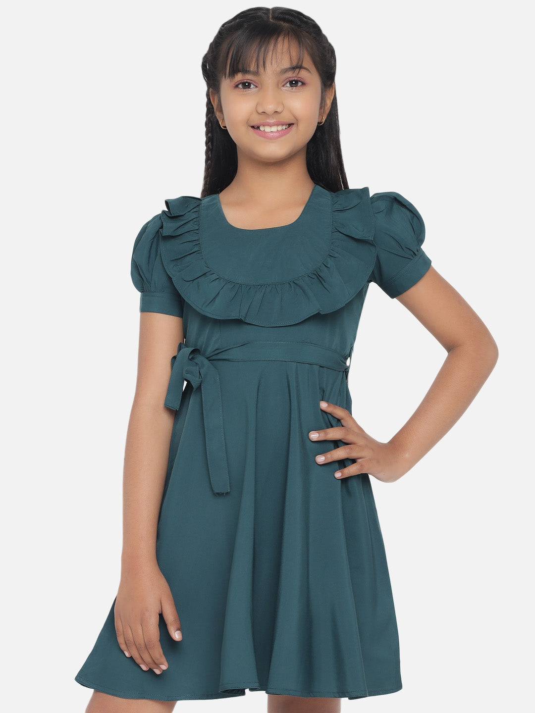 Girl's A-Line Plain Knee Length Short Frock Dress