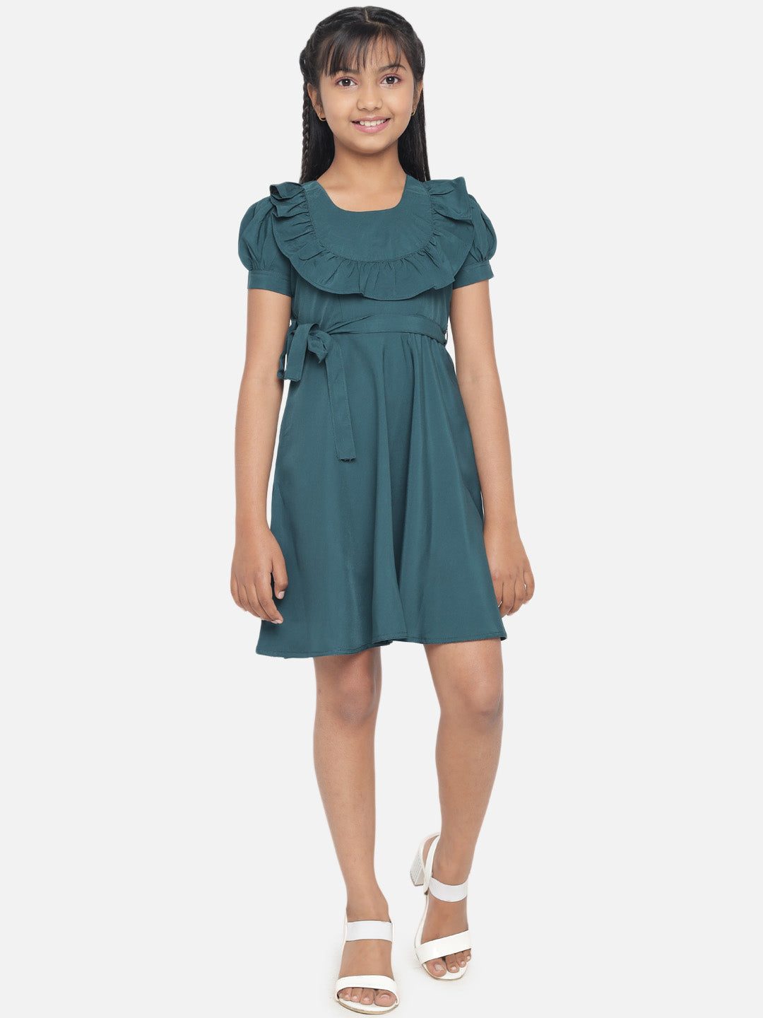 Girl's A-Line Plain Knee Length Short Frock Dress