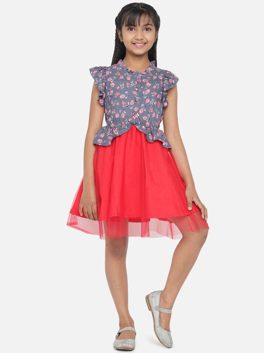 Rudraaksha Girl's A-Line Stylish Knee Length Short Frock Dress
